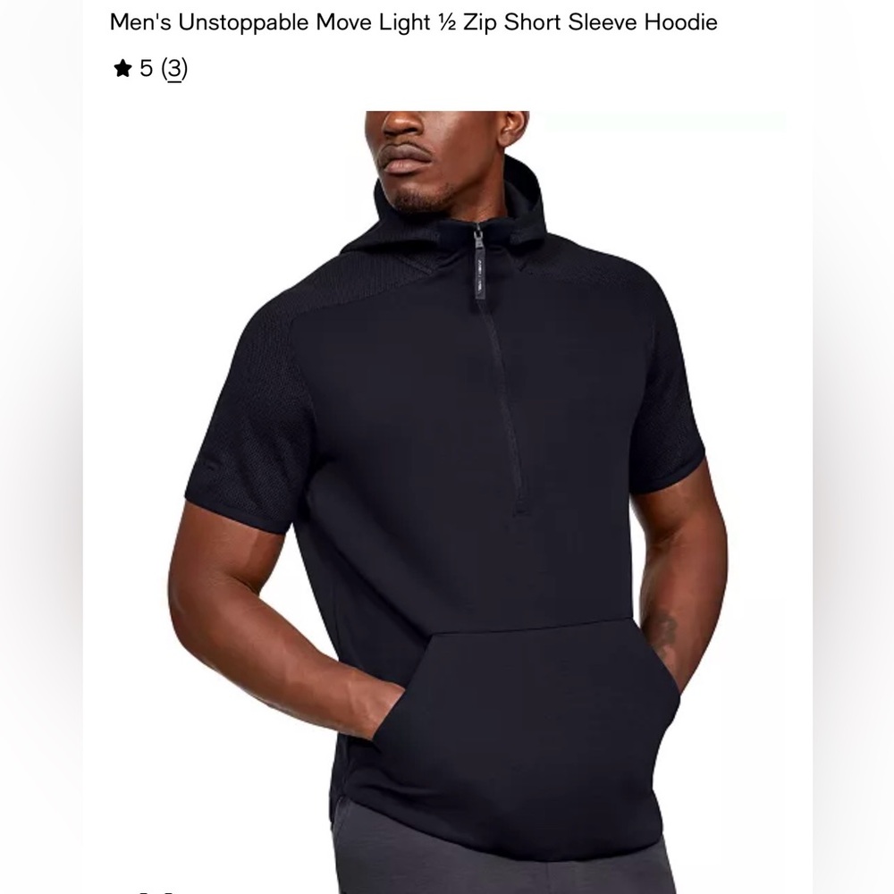 Under Armour Mens M Short Sleeve Unstoppable Move Light 1/2 Zip Hoodie Black NWT